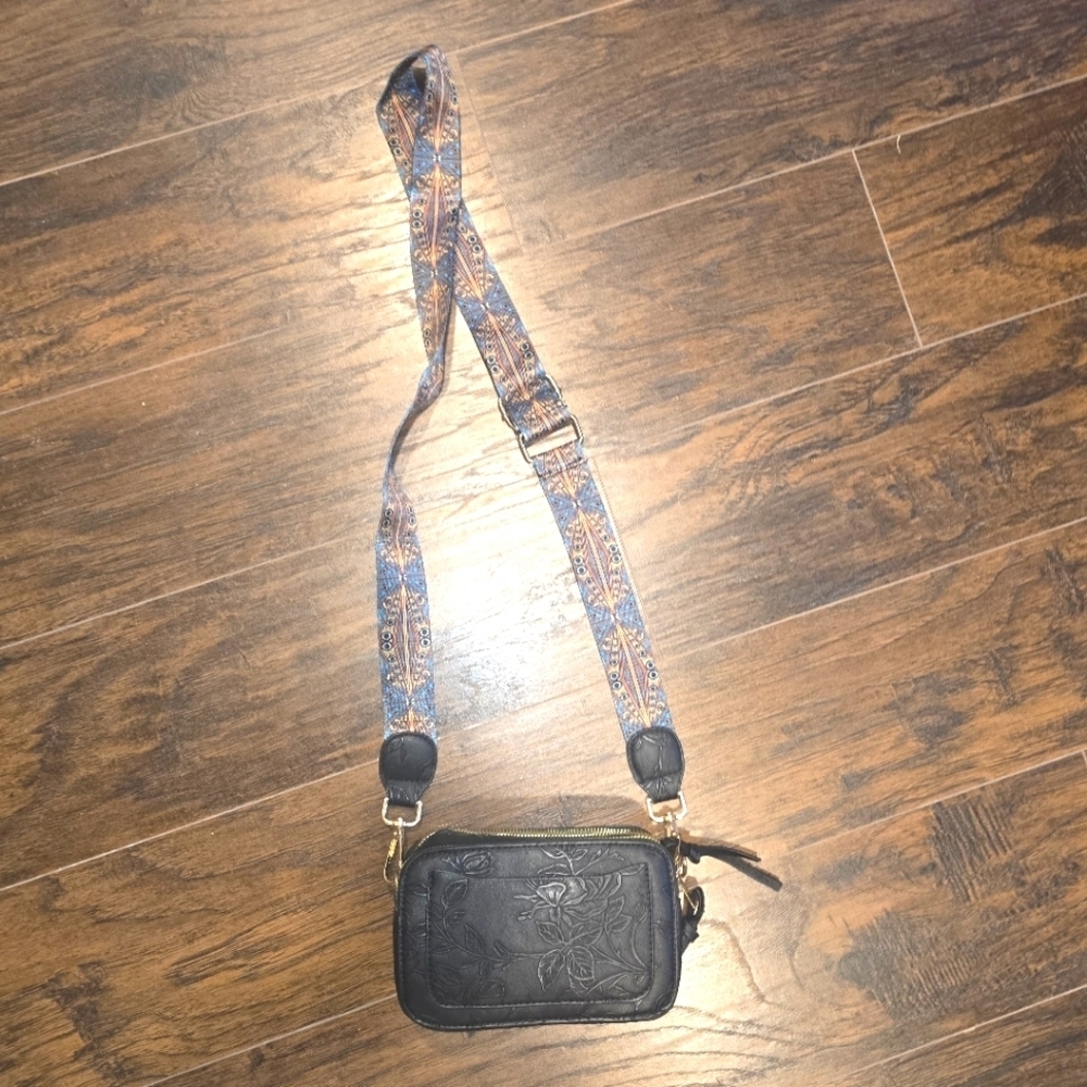 Black Embossed Crossbody Bag